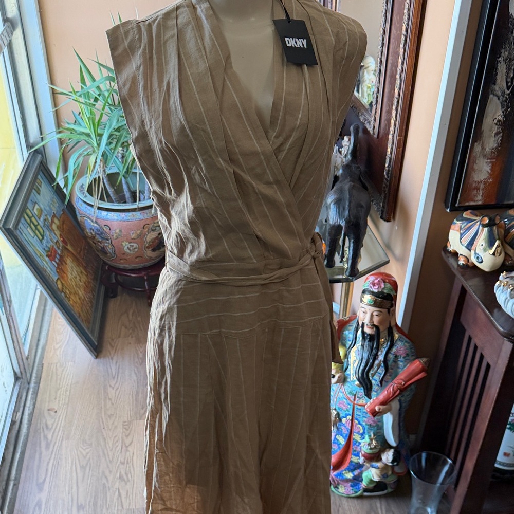 DKNY Beige‎ Striped Wrap Blouse - Picture 2 of 10